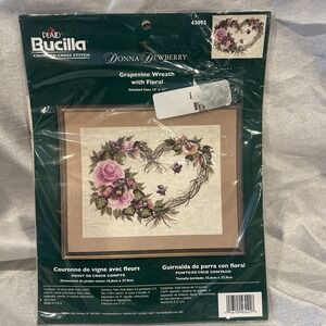Bucilla Counted Cross Stitch Grapevine Wreath With Floral 14" X 11" Kit New 4309